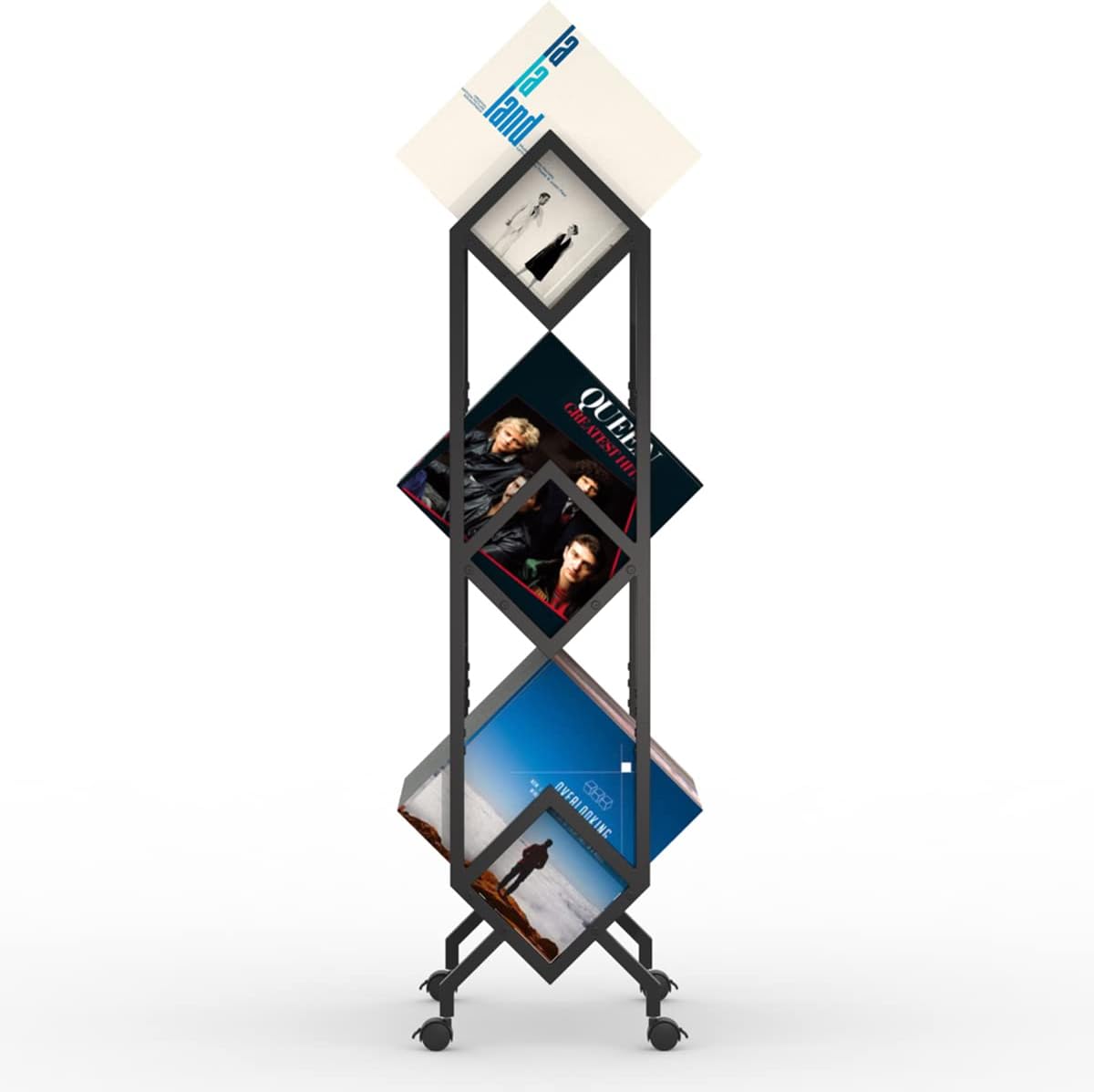 Mobile Vinyl Record Storage Rack, LP Storage Shelf, Record Holder for Albums, Magazine Display, Book and Files