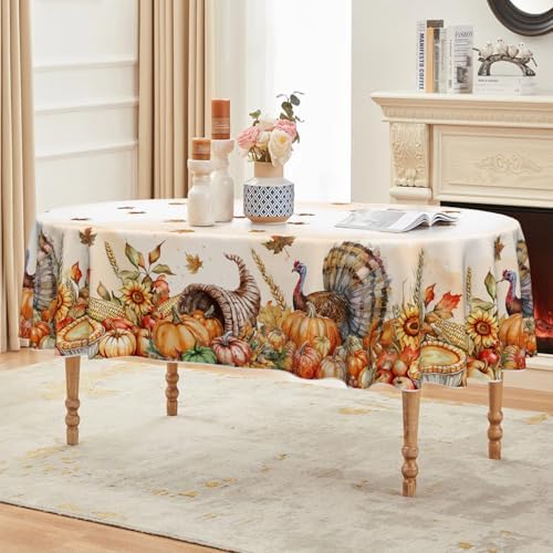 Horaldaily Thanksgiving Tablecloth 60×84 Inch Oval, Holiday Decor