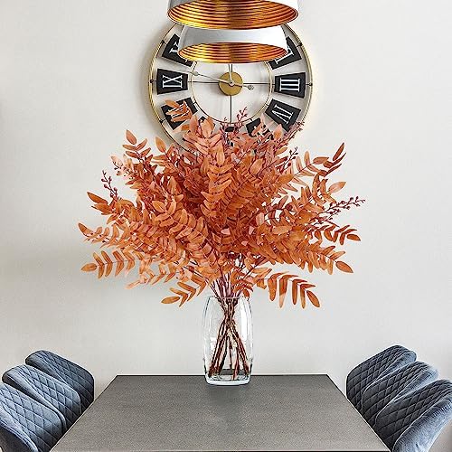 Sggvecsy 4 Pack Artificial Fall Greenery Stem Autumn Faux Flowers Autumn Faux Plants Silk Fall Shrubs Bushes Fall Leaves Stem for Indoor Outdoor Home Table Centerpieces Thanksgiving Decoration（Orange）