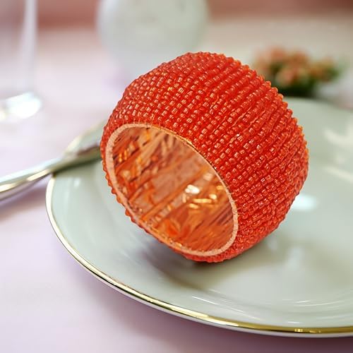 COTTON CRAFT Glitz Handmade Beaded Napkin Rings - Set of 12 - Rust