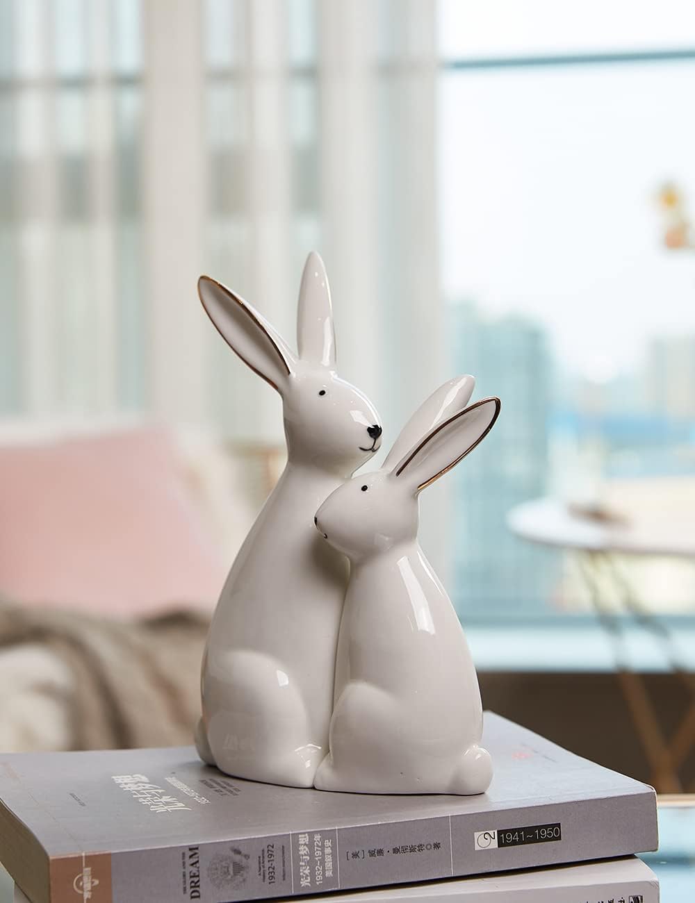 Rabbit Statue Bunny Figurine Modern Animal Sculpture Home Decor Gift / 7.6 Inch / Set of 2