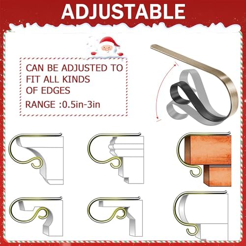 TAROSE Stocking Holders for Mantle, Christmas Stocking Holder Set of 6, Mantle Stocking Hanger Fireplace Hooks for Christmas Party Decoration Supplies(Brass)