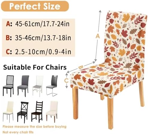 Fall Chair Covers Set of 6,Thanksgiving Parsons Chair slipcovers,Fall Leaves Kitchen Dining Room Decor Chair Seat Cover Protectors(Fall Leaf,6 Pack)