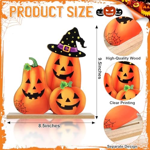 Halloween Decorations Indoor Wooden Pumpkin Halloween Decor Pumpkin Table Sign Centerpieces Standing Tabletop Decoration for Holiday Desk Tiered Tray Party Shelf Fall Autumn Decorations Farmhouse Home