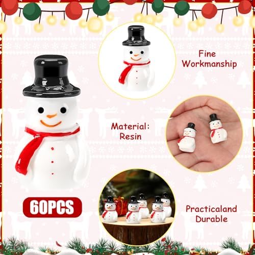 60 Pcs Mini Snowman Figurines Tiny Snowmen for Christmas Crafts