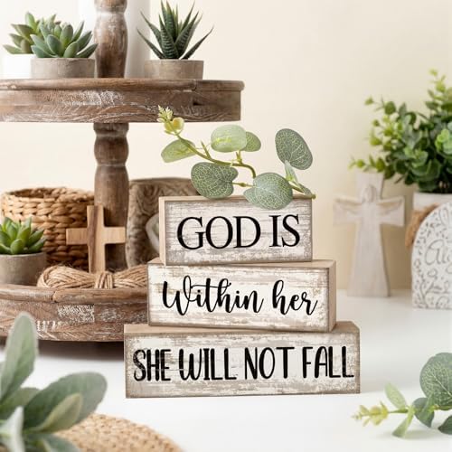 Lineshading 4 Pcs Wooden Blocks Christian Faith Signs for Women Home