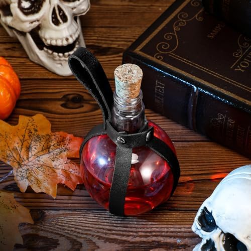 Baderke 3 Set Plastic Potion Bottle with Cork Leather Belt, Black