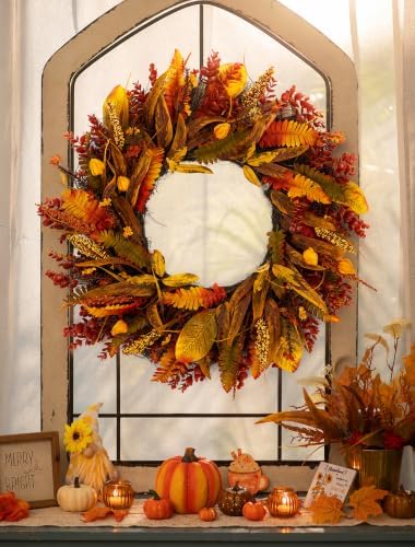26" Fall Wreaths for Front Door: Autumn Eucalyptus Leaf Wreath
