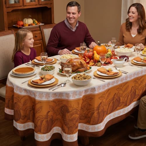 Romanstile Fall Thanksgiving Oval Tablecloth 60 x 84 Inch, Orange