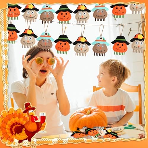 Simgoing 12 Pcs Fall Thanksgiving Tree Ornaments 3.9 Inch, Scarecrow