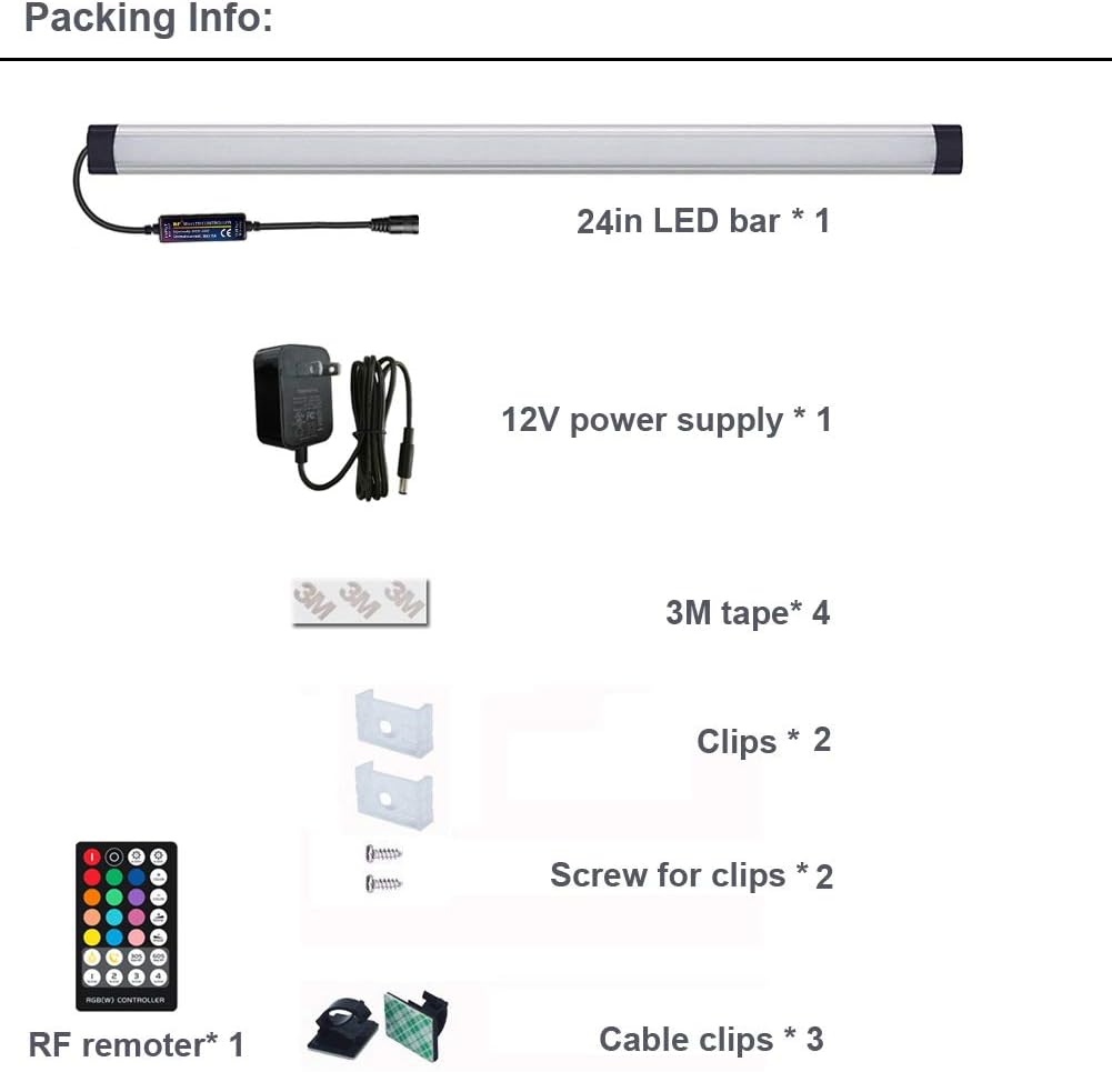 Dimmable Under Cabinet Lighting, RGB LED Light Bar, RF Remote Control Lamp, Multicolor Under Counter Lights for Desk