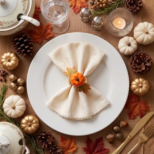 Yungyan 12Set Fall Pumpkin Maple Napkin Ring,Thanksgiving Napkin Rings