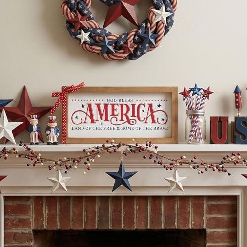 4th of July Patriotic Wall Decor, Wooden God Bless America Land of the Free Home of the Brave Sign, 250th Anniversary Independence Day Memorial Day Indoor Table Shelf Office Home Decorations