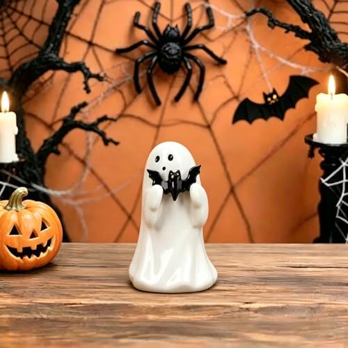 Halloween Ghost Figurine with Holding Bat Ghost Statue