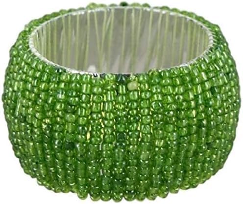 Green Beaded Napkin Rings Set of 6 – Luxury Decorative Napkin Holders for Dining Table, Wedding, Party & Festive Table Decor – Elegant Handmade Bead Design, Durable & Reusable