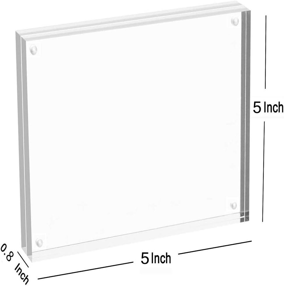 Magicool Premium Acrylic Photo Frame- Magnet Photo Frame -Double Sied Thick Desktop Frames (5x5 5 pack)