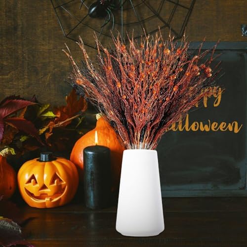 24 Pack Glitter Halloween Black Orange Artificial Berry Stem Picks 13.4 Inch Curly Tall Tree Filler Branches Christmas Decorations for Vase Filler, Twigs for Holiday (Orange Black)
