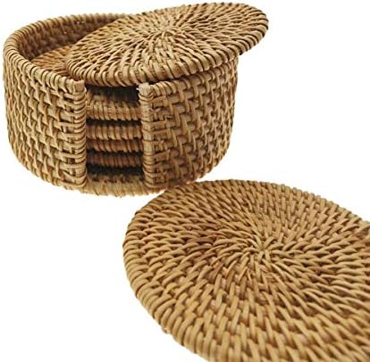 Holder / Coasters Exotic Handmade Teacup Coasters Round Vitenam Rattan Coasters / Set of 7