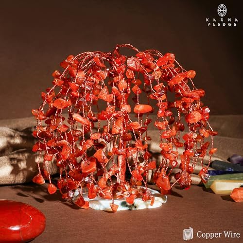 KARMAPLEDGE Chakra Tree of Life Birthday Gifts for Women, Home and Office Decor, Handmade Carnelian Crystal Tree for