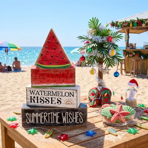 Lineshading 4 Pcs Summer Table Decor Wooden Watermelon Tiered Tray Decor