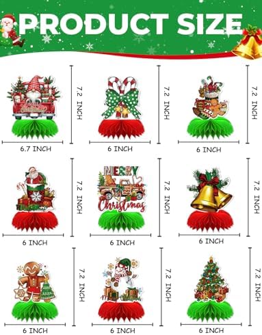 Christmas Party Table Decorations, 9Pcs 3D Christmas Honeycomb Centerpieces with Santa Claus & Snowman Designs, Festive Table Toppers for Winter Christmas Party Supplies