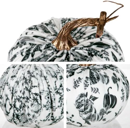 3 Pcs Velvet Fake Pumpkins, Black and White Fall Decor for Home Indoor
