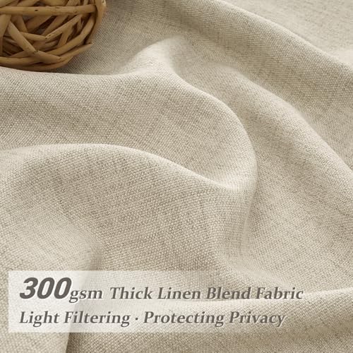 Floor to Ceiling Light Flax Linen Curtains 120 Inches Long 2 Panels Set for Patio Sliding Door 2 Panels Set, Elegant