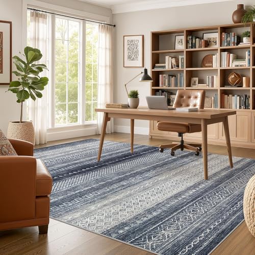 6x8 Area Rugs Living Room: Washable Boho Large Neutral Soft Rug Modern Stain Resistant Moroccan Indoor Non Slip Floor