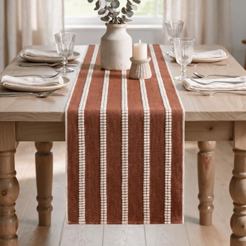 Artoid Mode Caramel Farmhouse Dashed Stripe Table Runner, Seasonal Holiday Fall Boho Rustic Kitchen Dining Table Decoration for Home Party Decor 12x90 Inch