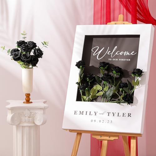 Hawesome 12PCS Artificial Silk Flowers Realistic Roses Bouquet Long Stem for Home Wedding Decoration Party (Black, 12Pcs Flowers)