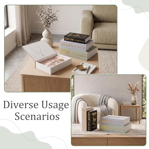 Sabary Set of 4 Books Decorative Boxes Faux Books Stacked for Coffee Tables Modern Home Bookshelves DIY Crafts Decoration (Elegant,Inspirational Themes)