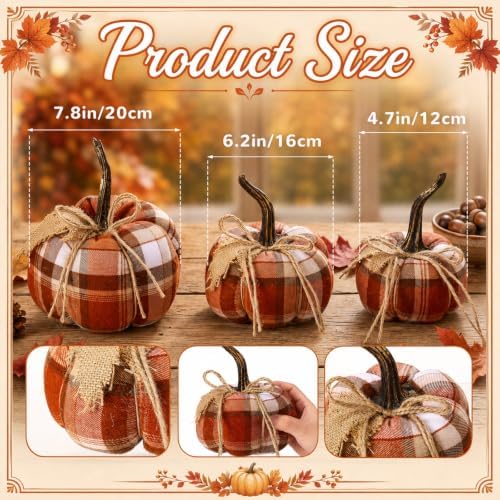 Beeveer 3 Pcs Fall Pumpkins Decor Rustic Brown Autumn Pumpkins Decorative