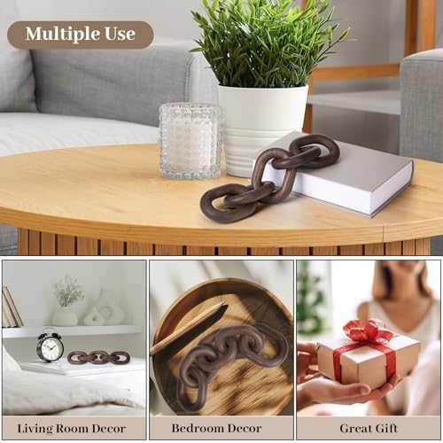 Decorative Wood Chain Link Decor Rustic 5 Link Wooden Chain Ornament / Dark Walnut / 13.78 Inch