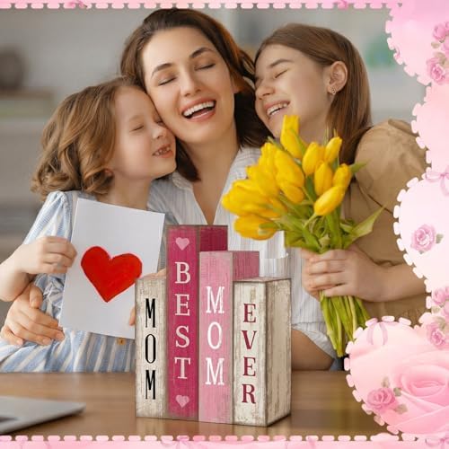Lineshading 4 Pcs Mothers Day Table Decoration Wooden Book Signs