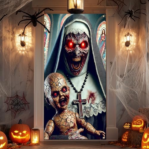 IVN Halloween Creepy Nun Doll Door Cover Decorations 35x71 Inch