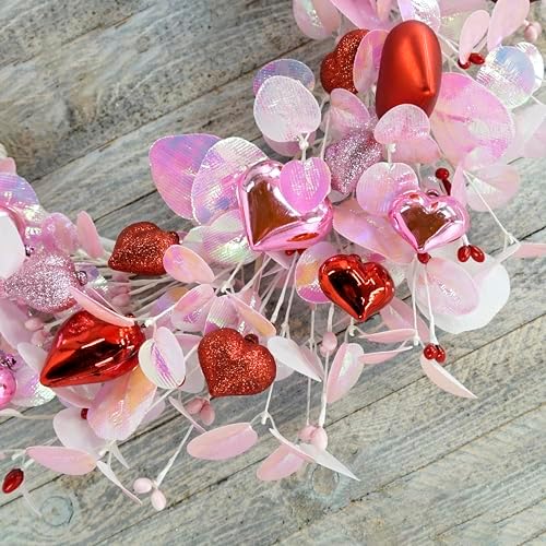 AMF0RESJ Valentine's Day Wreath for Front Door Valentine Wreath with Pink Eucalyptus Leaves,Pink and red Hearts for Indoor Outdoor Wedding Anniversary Party Home Wall Window Festival Decoration