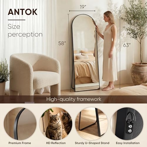 Antok 58" x19” Arched Full Length Mirror, Floor Mirror with Stand,Black