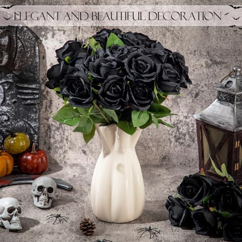Hotop 80 Pcs Artificial Roses Flowers Bulk, Black