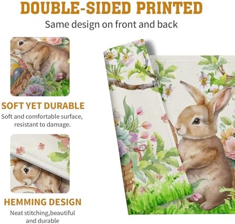 Easter Rabbit Placemats Set of 4 Spring Easter Egg Bunny Flowers Floral Place Mat 12x18 Inch Seasonal Farmhouse Linen Fabric Table Mats for Kitchen Dining Outdoor Indoor Easter Party Decoration