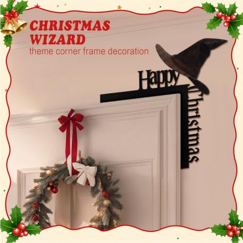 Yaocom 11.8" x 11.8" Metal Happy Christmas Door Topper, Goth Witch Hat Sign