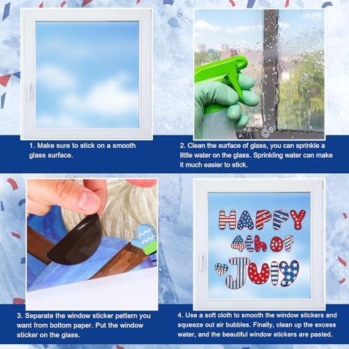 Whaline 9 Sheets Happy 4th of July Window Cling Stickers Patriotic Star American Flag Window Decals Independence Day Reusable Glass Decoration for Party Home Office Classroom