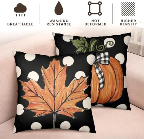 Fall Pillow Covers 24x24 Set of 2 Pumpkin Maple Leaves Polka Dot Throw Pillow Cases Autumn Thanksgiving Buffalo Plaid Bow Outdoor Decorative Farmhouse Harvest Cushion Case for Couch Sofa