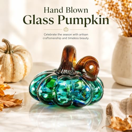 Green Hand Blown Glass Pumpkin Crystal Pumpkin Harvest Halloween Decor Gift