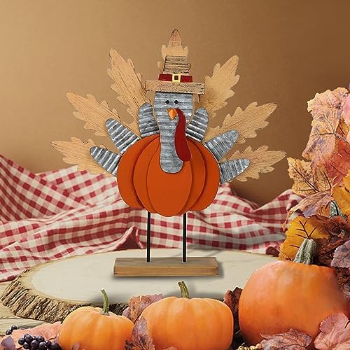 Aoutrow 2 Pack Thanksgiving Wooden Turkey Decoration, 11.3" Indoor Standing Turkey Pumpkin Decor for Home Office Bedroom Kitchen Thanksgiving Harvest Day