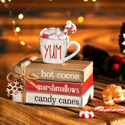 4 Pcs Christmas Table Decorations, Hot Cocoa Bar Wooden Signs