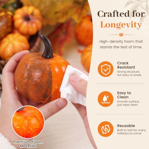 HANSGO 50 PCS Artificial Pumpkins with Pinecones Acorns and Maple Leaves