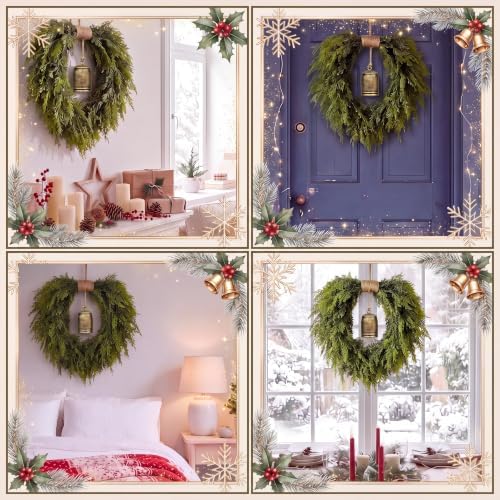 Suncalla Christmas Norfolk Pine Wreath for Front Door with Rustic Bell