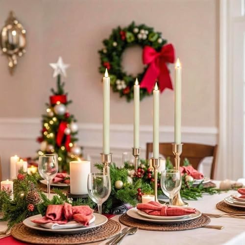 11 Inch Flameless Taper Candles with Remote,Battery Powered Candlesticks Realistic Flickering,Ivory Led Candlestick with 3D Wick for Christmas Home Wedding Decor (Pack of 6)