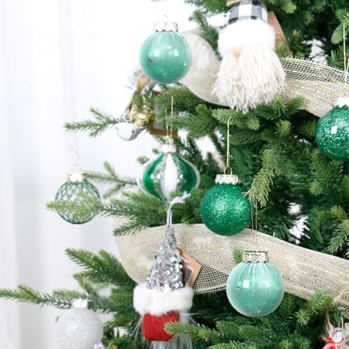 34PCS Green/White Christmas Ball Ornaments Set for Tree Decor