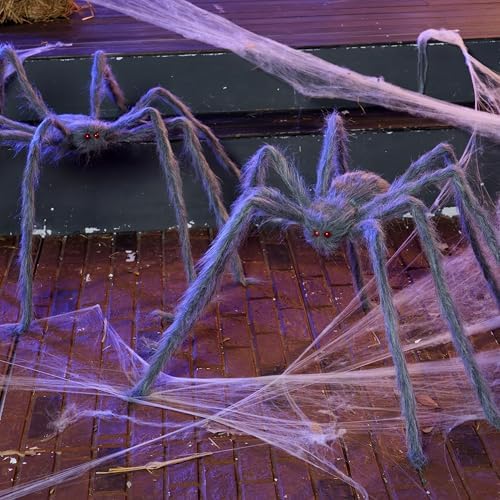 JOYIN 2 Pack 5 Ft Halloween Outdoor Decorations Hairy Gray Spider, Scary Fake Giant Large Spider Haunted House Props, Halloween Lawn Porch Yard Garden Tree Decorations Party Indoor Decor